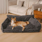 Sofa style plush pet bed with a raised bolster on three sides and a loose cushion, for cats and dogs