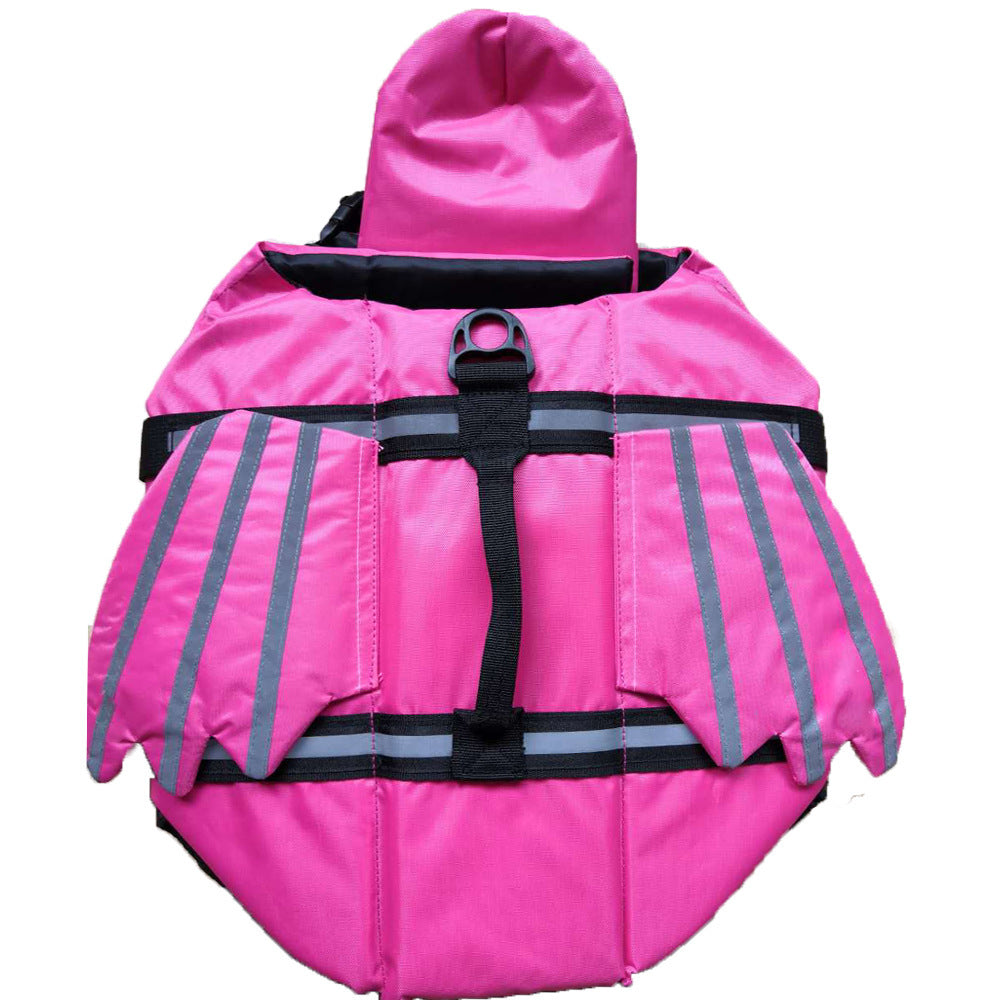 Close view of the reinforced D ring leash point on the dog swim vest