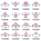 Design chart of sixteen sterling silver pink stone ring settings labelled with TLR reference codes on white