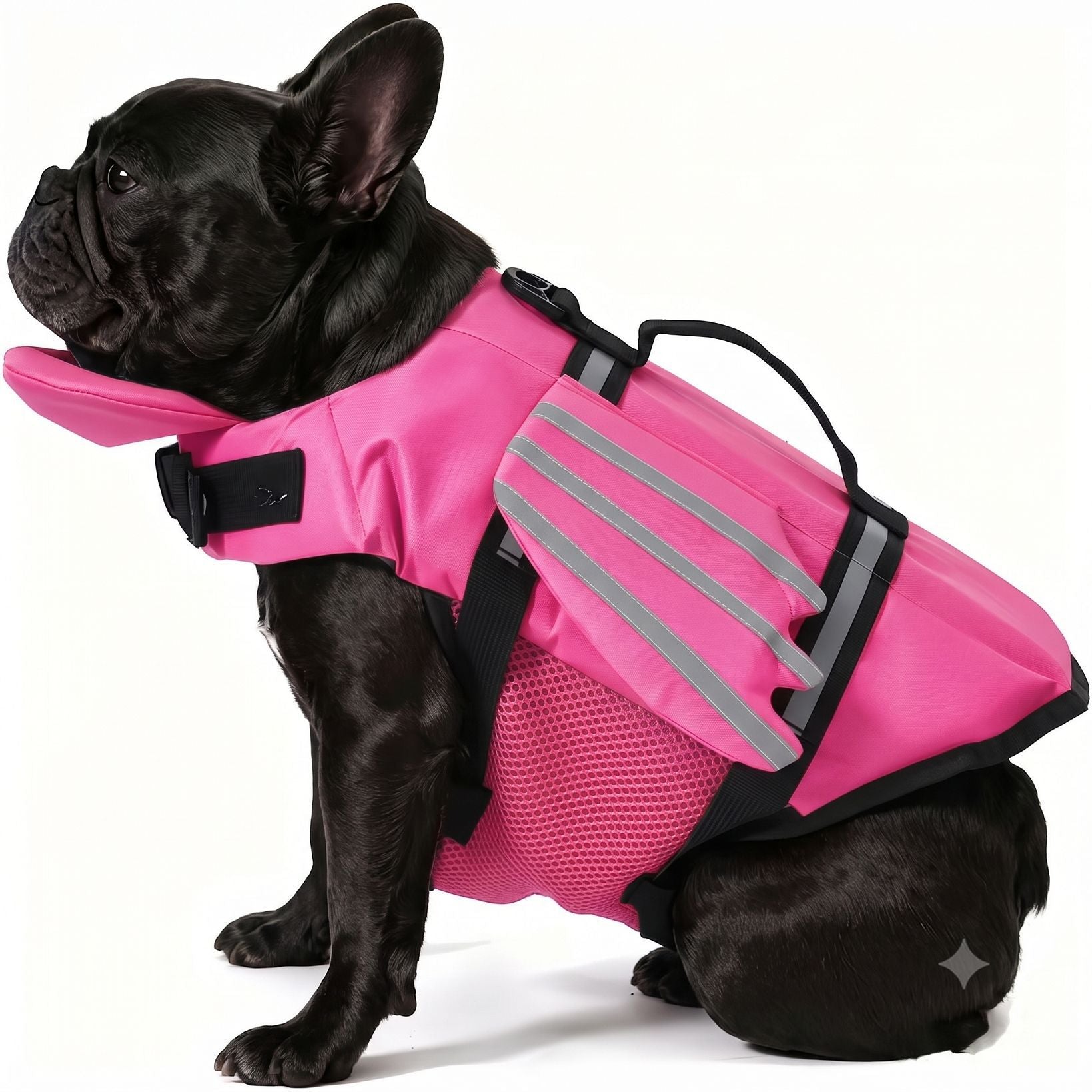 Reinforced top grab handle on the dog flotation vest for lifting from the water