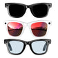 Front view of smart glasses showing black frame and clear lenses
