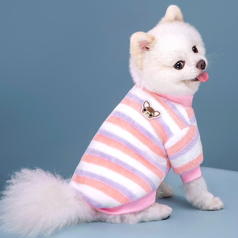 Detail of the soft plush fleece pile texture on the dog sweater