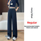 Navy blue high-waisted fleece-lined wide-leg pants, regular length for heights 158 cm and above, size 3XL option