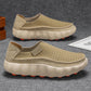 Khaki perforated leather slip-on platform shoes with cream sole on gray fabric, size 40 option photo