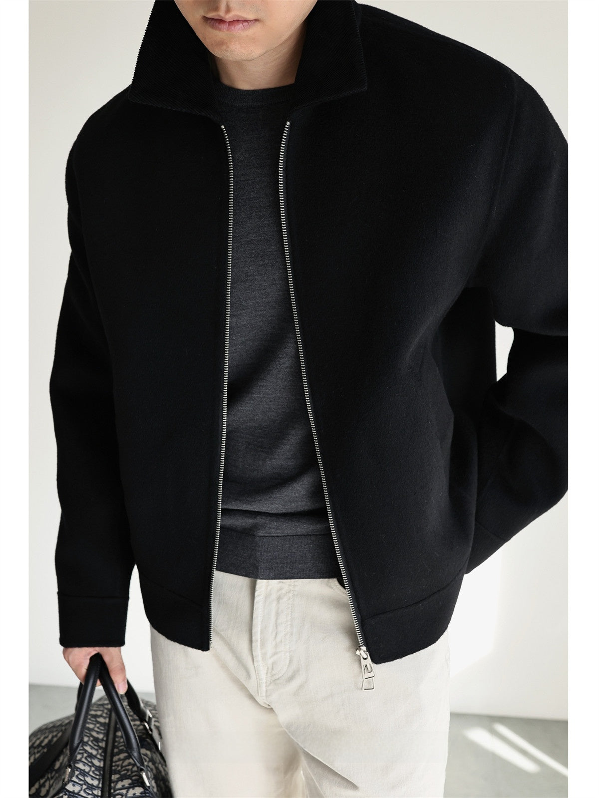 Wool Blend Corduroy Lapel Jacket | close up material texture