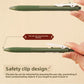 Two photos of a green retractable gel pen with the tip out and the tip retracted by the safety clip