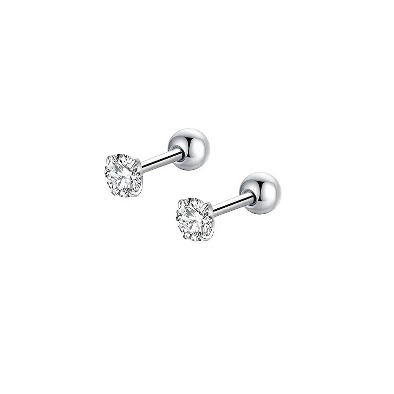 Zircon stud earring side profile showing stainless steel post and butterfly back