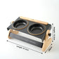 Black double pet bowl stand with two black ceramic bowls, sized 41.5 x 20 x 15.5 cm, Black option