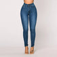 Light blue high waist skinny jeans, front view on model, size L variant