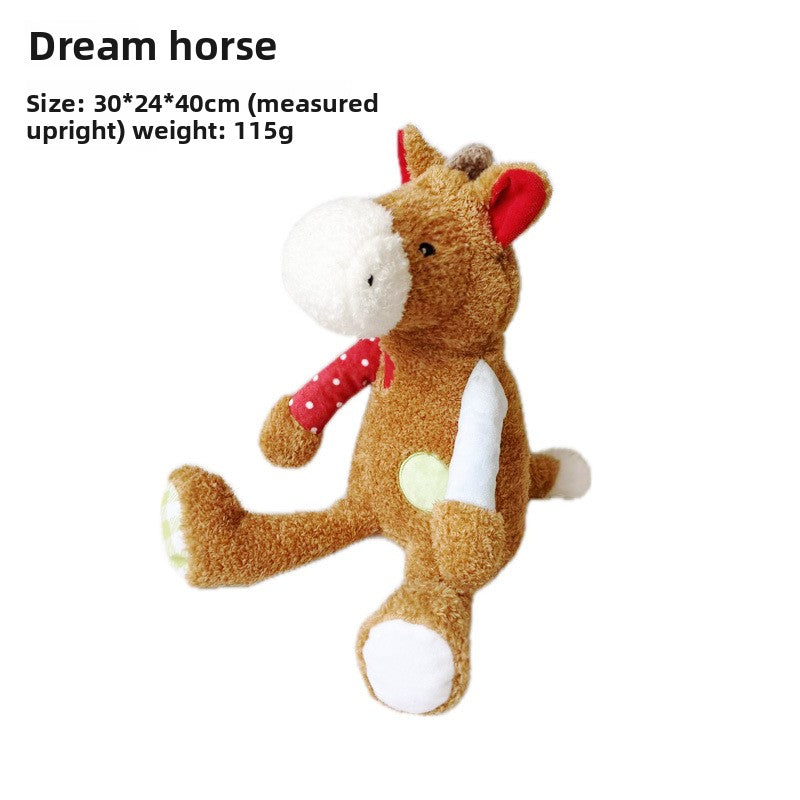 Plush squeaky pet toy design shown with its approximate size, soft body for gentle chewing