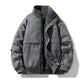 Dark gray padded bomber jacket with fleece lined stand collar, snap placket and ribbed cuffs, front view, size 3XL