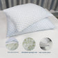 Rectangular memory foam bed pillow with a quilted cooling knit cover with the shredded foam fill exposed