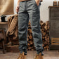 Side profile of relaxed straight-leg cargo pants showing flap thigh pocket