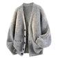 Light Gray ribbed knit V-neck cardigan with buttons and patch pockets, Light Gray option, size L
