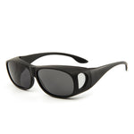 Black wraparound polarized sports sunglasses with grey lens and side vent