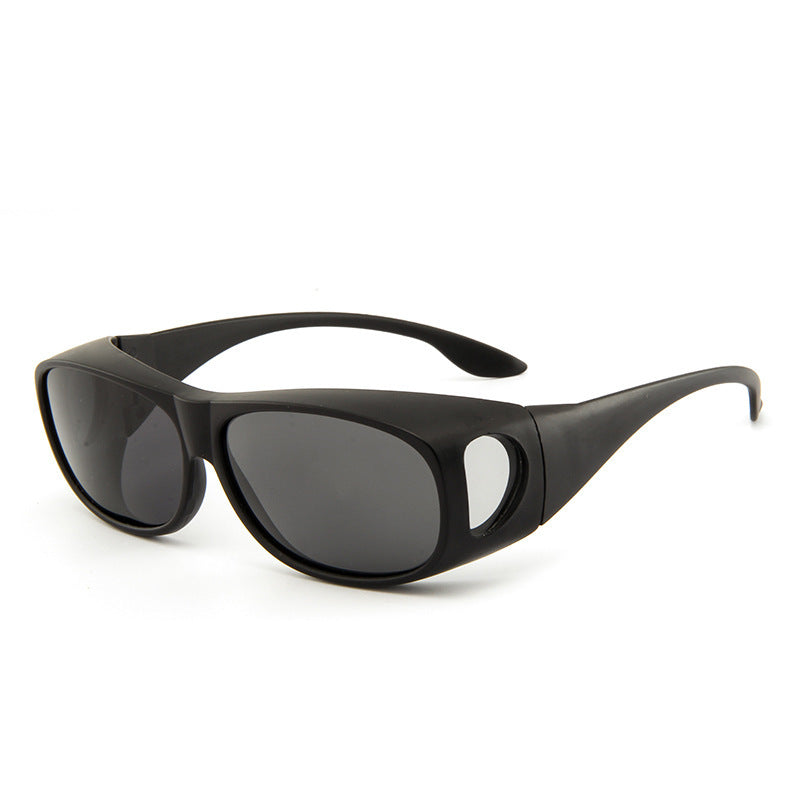 Black wraparound polarized sports sunglasses with grey lens and side vent