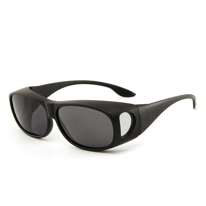Black wraparound polarized sports sunglasses with grey lens and side vent