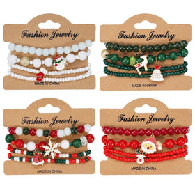 Christmas Beaded Stretch Bracelet Set with Holiday Charms