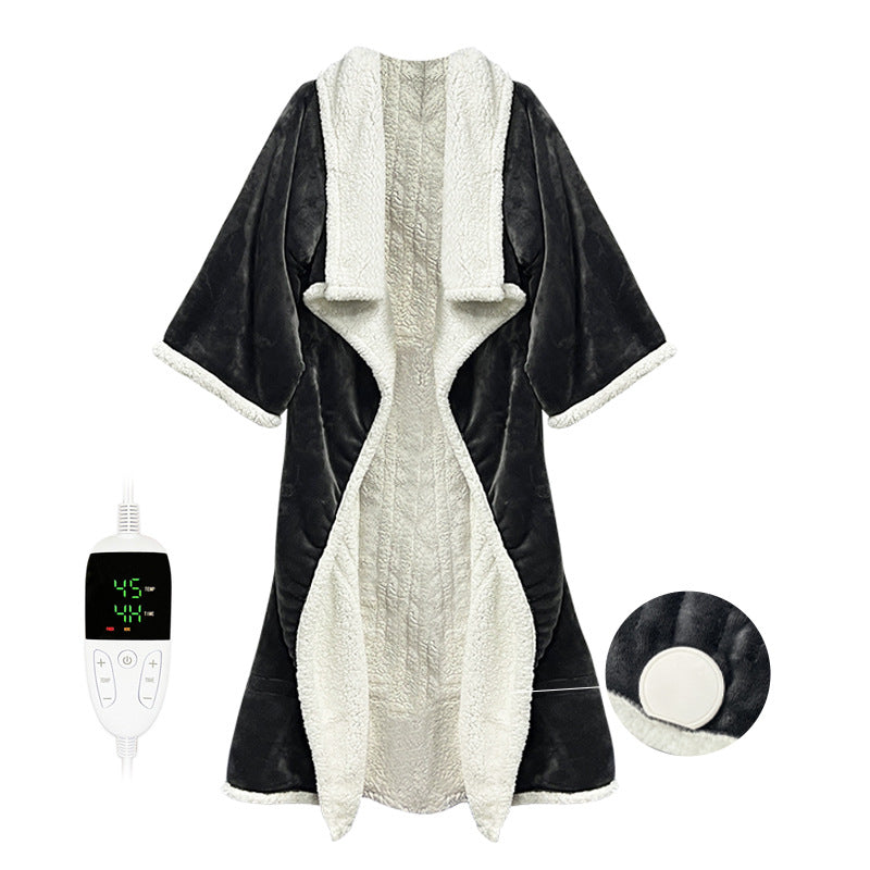 Dark gray wearable electric blanket with lamb fleece lining and controller, UL US 130x150 cm option