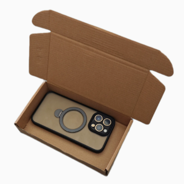Open kraft mailer box with a phone case shown for scale, not included, 20*11*4CM option