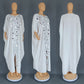 White kaftan maxi dress with mirrored applique down the centre front, White option photo