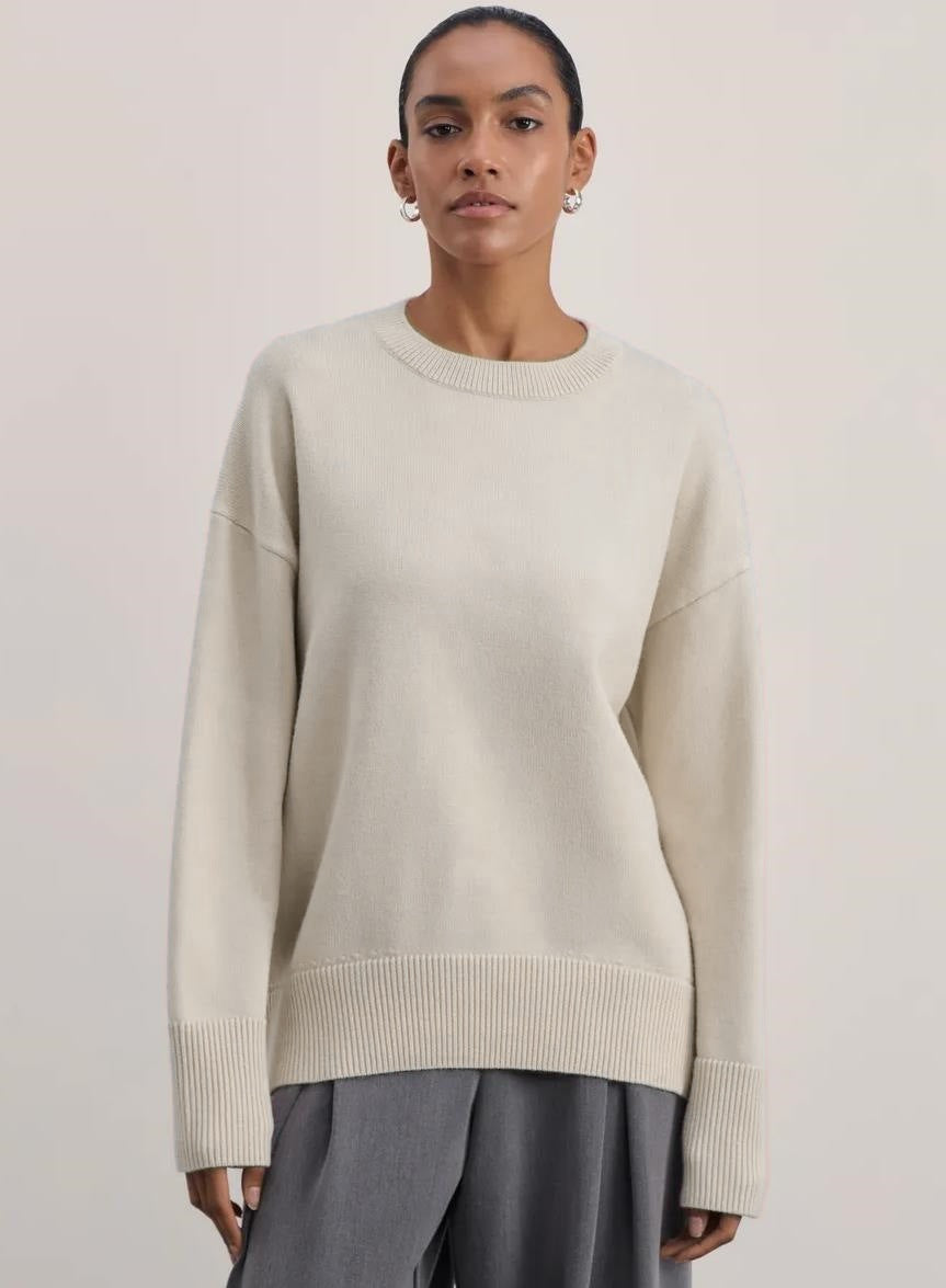 Knit pullover sweater with ribbed hem | scale reference
