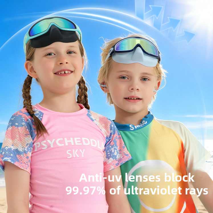 Children wearing swimming goggles outdoors