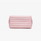 Ribbed stripe makeup and toiletry organizer case with a structured shell and top carry handle