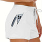 A pink side view of womens running shorts showing the phone pocket holding a phone (2)