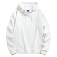 White heavyweight pullover hoodie with drawstring hood and kangaroo pocket, front view, size XXXL option