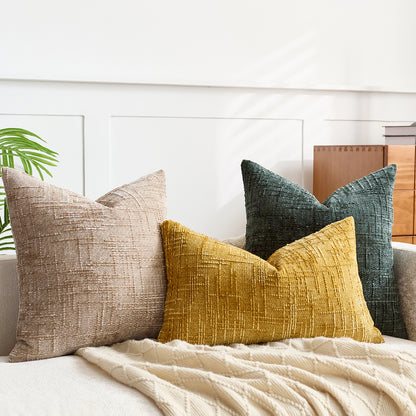 Textured chenille throw pillow cover with a woven crosshatch surface, a solid colour decorative cushion case