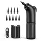 Black handheld ear wash cleaner with pointed nozzle, water tank cup, nine soft tips and USB cable