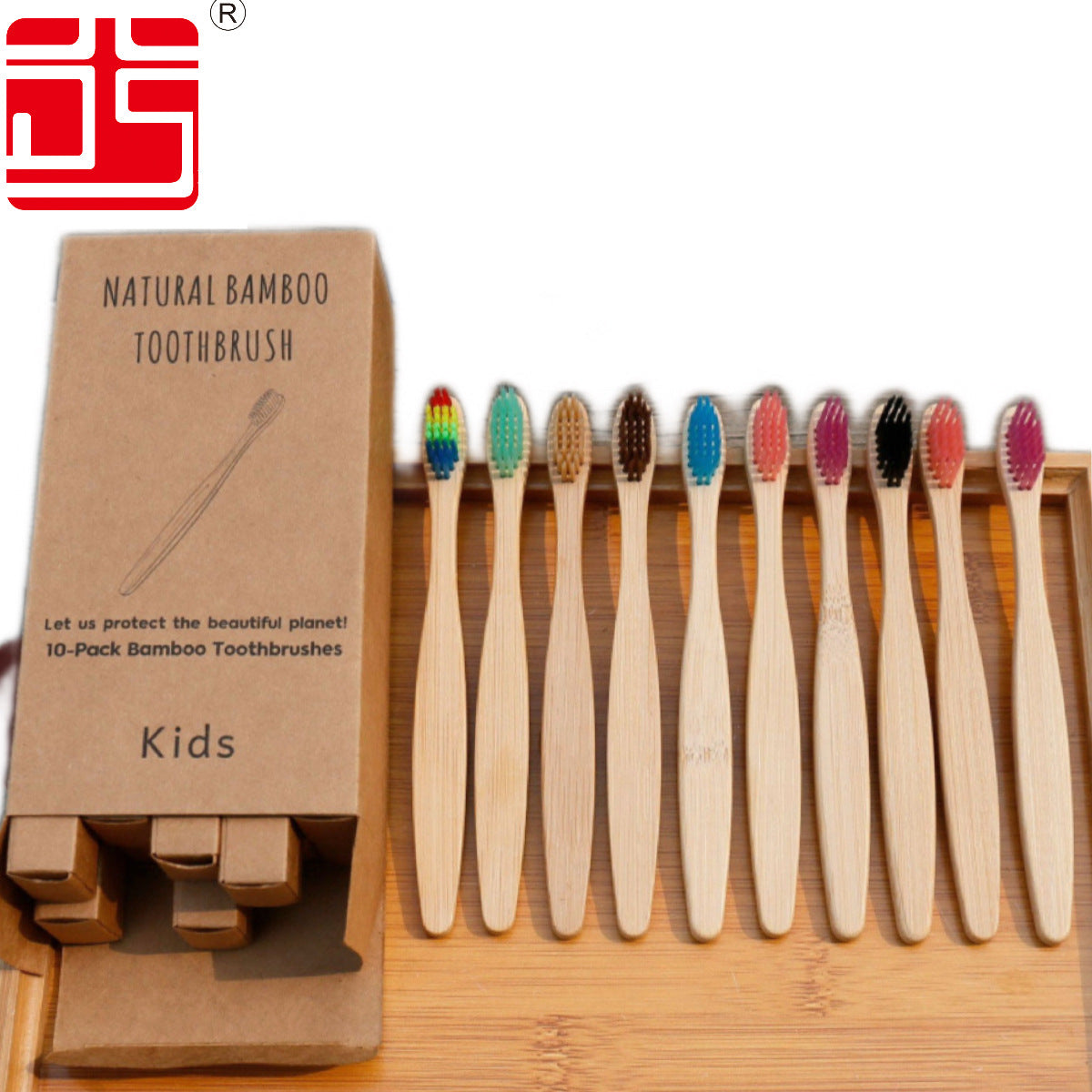 Soft-bristled bamboo toothbrush set | side profile detail close up