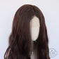 Close view of the 13x4 lace front on a mannequin showing the center part and dark brown hair
