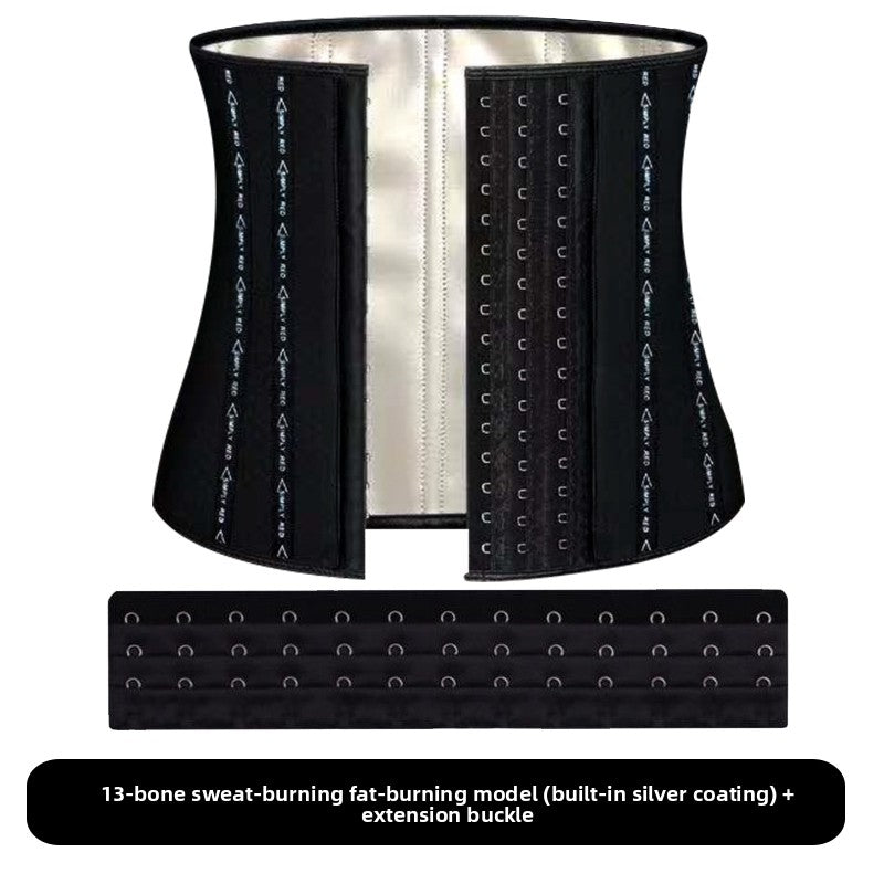 Boned sweat waist trainer photographed flat in soft natural daylight