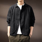 Side view of the workwear shirt jacket showing the relaxed body and set-in sleeve seam