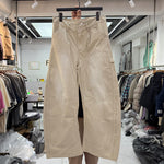 Men's cream wide leg carpenter pants front view on hanger with double-knee panels