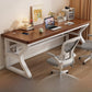 Walnut top desk with a white frame and a white office chair, White Frame Walnut, 80x50x75cm