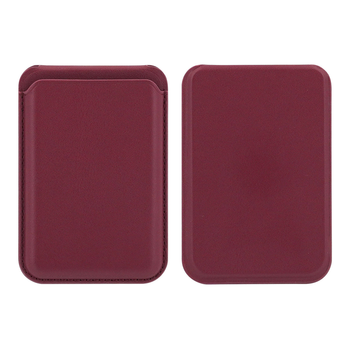 Front of the vegan PU leather card holder with stitched edges