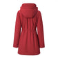 Black women's hooded windbreaker with a tartan check lining and full zip
