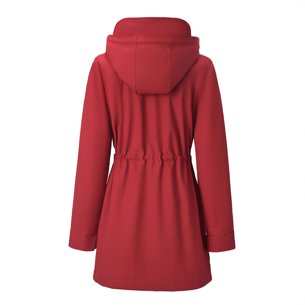 Black women's hooded windbreaker with a tartan check lining and full zip