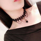 Lace choker necklace with layered alloy chains and glossy teardrop bead tassels