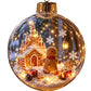 Clear Christmas ornament printed with a gingerbread castle and gingerbread man scene