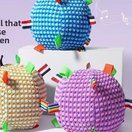 A blue TPR bell ball for dogs and cats, part of a soft rubber pet toy assortment