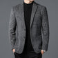 Mens checkered wool blend two button blazer in grey, notch collar detail