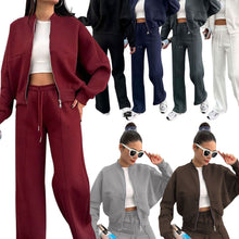 Women's Fleece Lined Zip Jacket and Wide Leg Pants Set