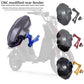 Rear mudguard sets with black, red and gold brackets beside a scooter fitted with a blue bracket fender