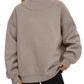 Taupe oversized mock neck sweatshirt with ribbed cuffs and hem, worn with black leggings, photo for size XL