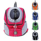 Rose red mesh pet carrier backpack with a round head opening beside orange, blue, green and black options