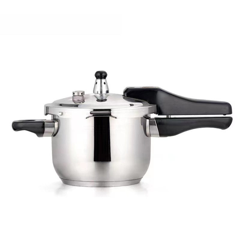 Pressure cooker styled on a kitchen worktop with the locking lid sealed